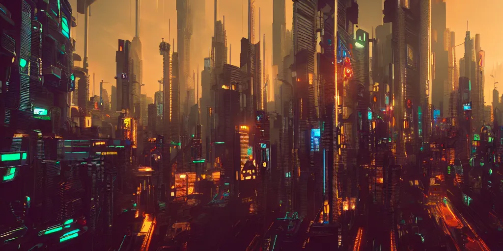Prompt: cyberpunk city, 4 k resolution, ultra wide angle, wallpaper, trending on artstation ， octane render