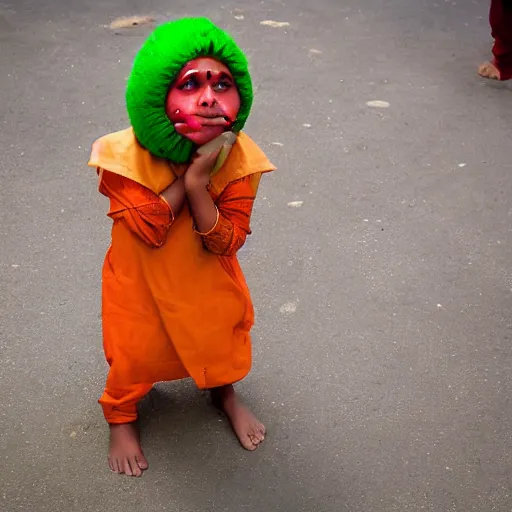 Prompt: indian boy dressed as an onion getting bullied