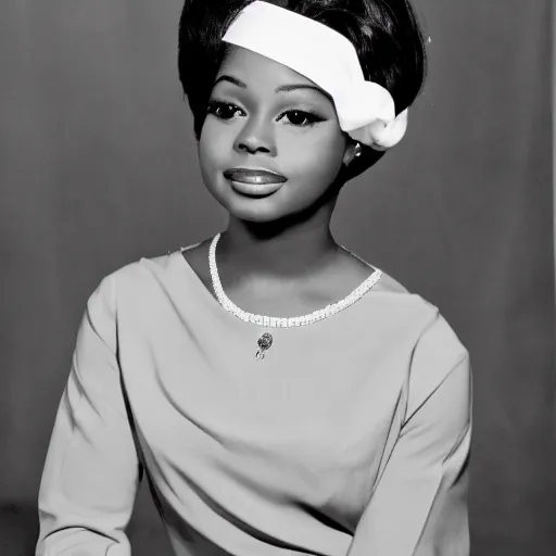 Prompt: black and white photo of a beautiful and elegant 1 9 6 5 young black actress