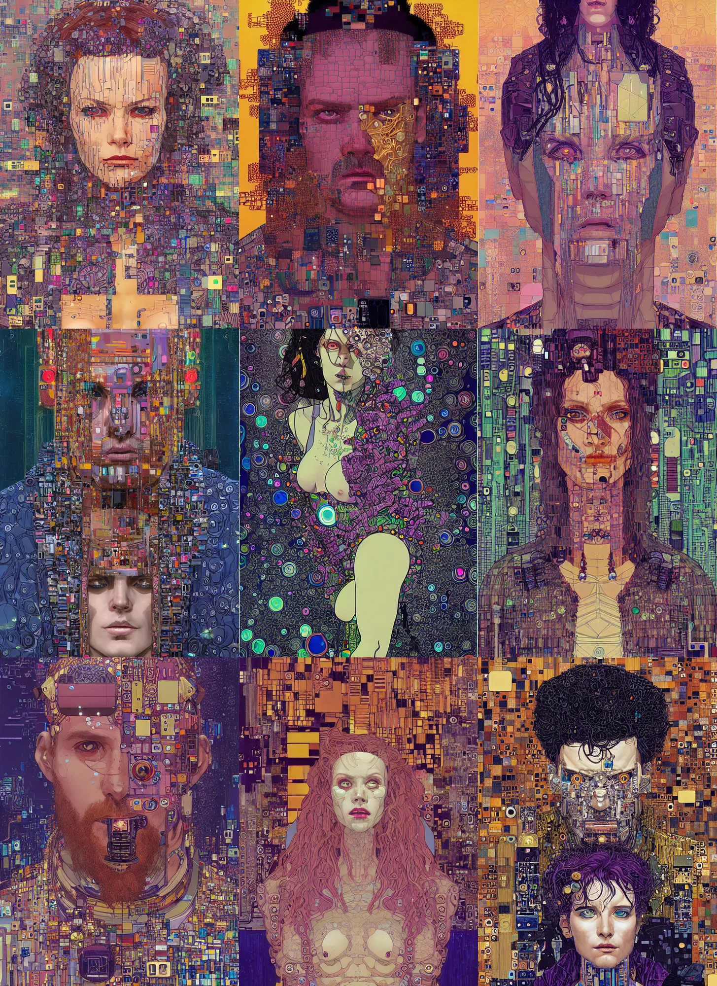 Prompt: a full - length cyberpunk portrait by josan gonzalez and gustav klimt.