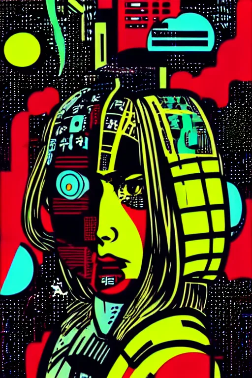 Image similar to futuristic japanese cyberpunk by roy lichtenstein, by andy warhol, ben - day dots, pop art, bladerunner, pixiv contest winner, cyberpunk style, cyberpunk color scheme, mechanical, high resolution, hd, intricate detail, fine detail, 8 k