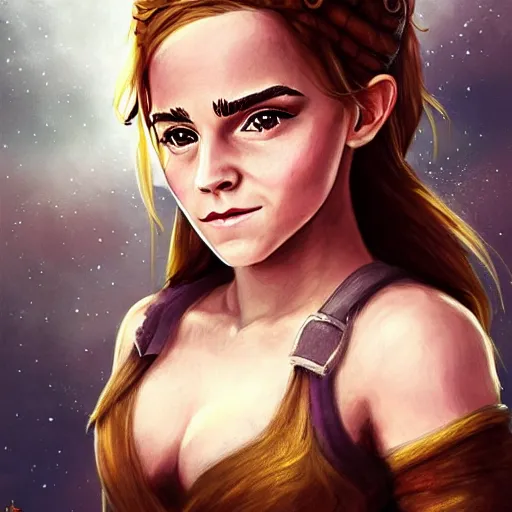 Image similar to a fantasy dwarf that looks like emma watson, fan art