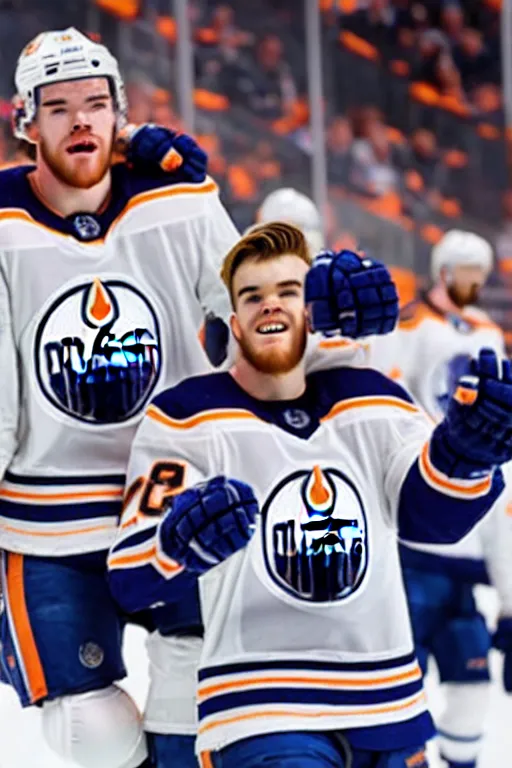 Prompt: conner mcdavid holing the stanley cup edmonton oilers