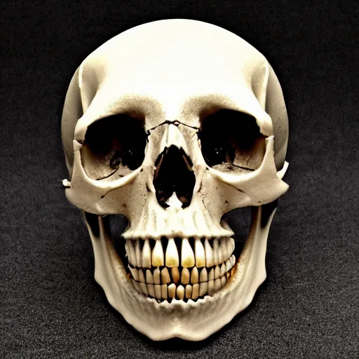 Image similar to real human skull with circluar electronic eyes