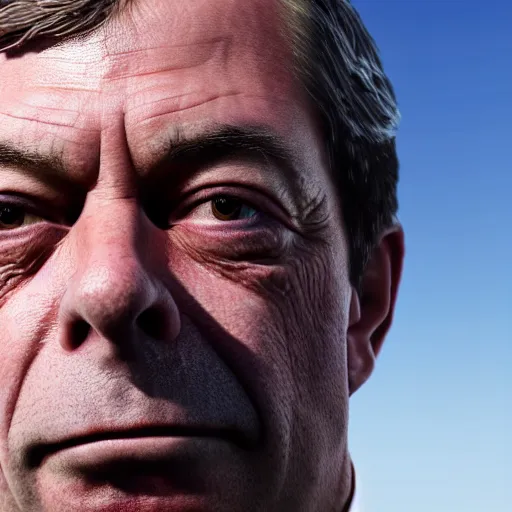 Image similar to nigel farage as a warrior in skyrim splash art, movie still, cinematic lighting, dramatic, octane render, long lens, shallow depth of field, bokeh, anamorphic lens flare, 8 k, hyper detailed, 3 5 mm film grain