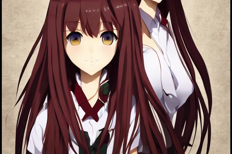 Image similar to makise kurisu digital art