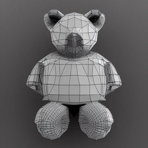 Image similar to a mechanical bear with horns, minimalist style, metal, 3D art