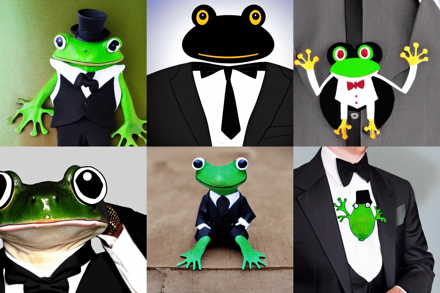 Image similar to frog wearing a black tie suit