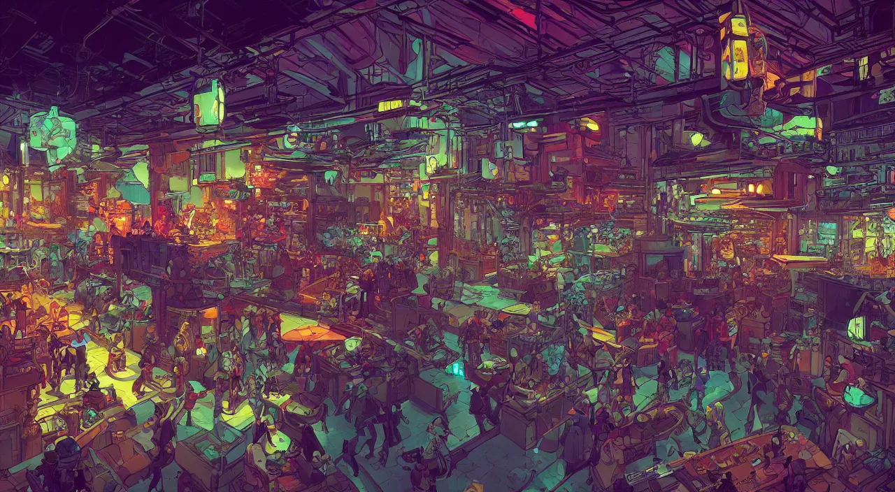 Image similar to bazaar zouk oriantal full color sky shine place mosquet painting stylized digital illustration video game icon global illumination ray tracing that looks like it is from borderlands and by feng zhu and loish and laurie greasley, victo ngai, andreas rocha, john harris