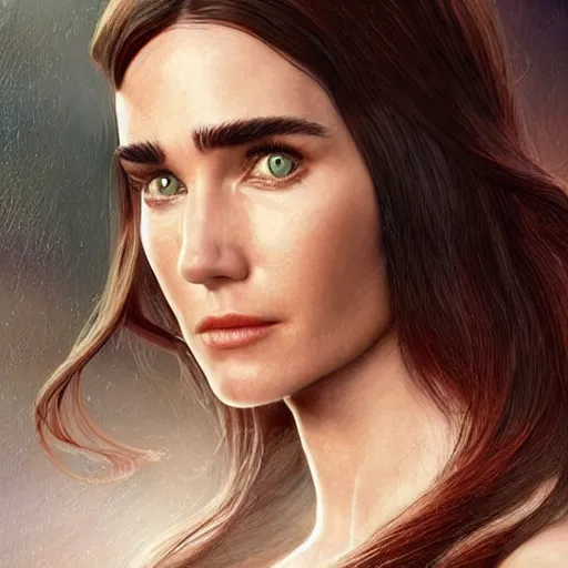 Image similar to jennifer connelly : : as polished cat cosplay : : weta disney pixar movie still photo : : hi - fructose, sci fi decadent highly - detailed digital painting, golden ratio, octane render, artstation, smooth, sharp focus, artgerm, mucha, loish, wlop : :