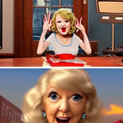 Prompt: taylor swift. pixar. kills betty white.