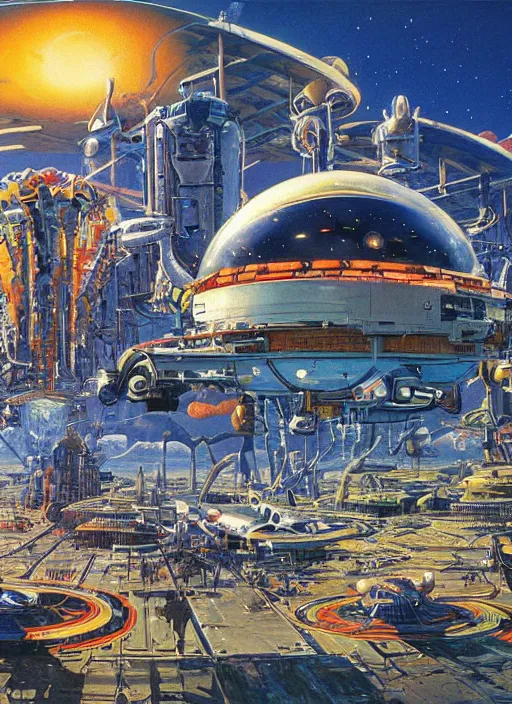 Image similar to photorealistic image of a retro futurism, solarpunk, biopunk, naturecore, by robert mccall