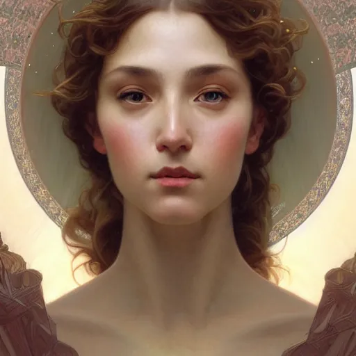 Image similar to portrait of the heavenly gates, intricate, elegant, highly detailed, digital painting, artstation, concept art, smooth, sharp focus, illustration, art by artgerm and greg rutkowski and alphonse mucha and william - adolphe bouguereau