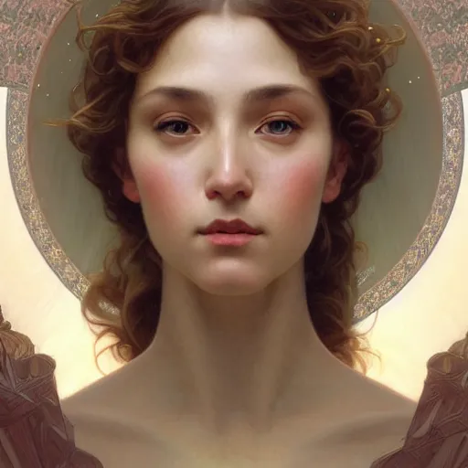 Prompt: portrait of the heavenly gates, intricate, elegant, highly detailed, digital painting, artstation, concept art, smooth, sharp focus, illustration, art by artgerm and greg rutkowski and alphonse mucha and william - adolphe bouguereau