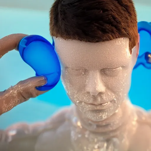 Prompt: Human made of plastic filled with water.