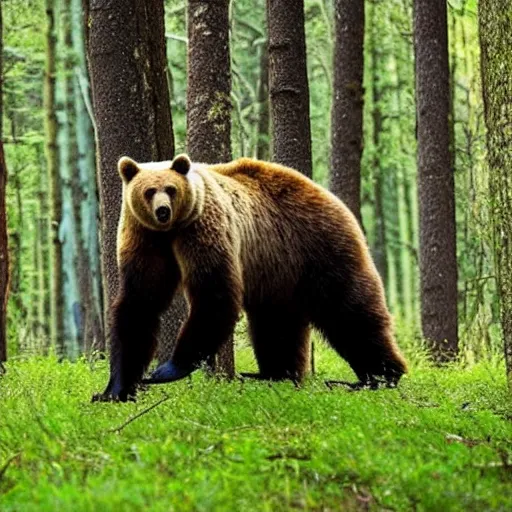 Prompt: a bear walking in the forrest. the bear is gigantic