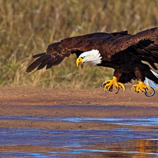 Prompt: bald eagle fighting a snake, wildlife photography