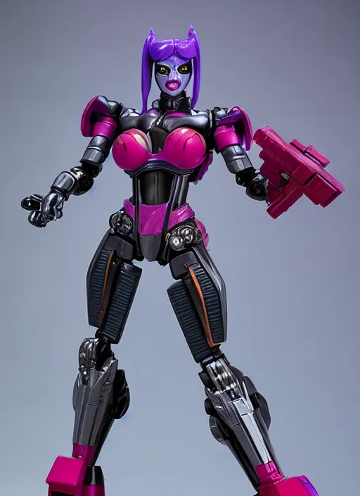 Image similar to Transformers Decepticon Harley Quinn action figure from Transformers: Beast Wars (1996), symmetrical details, by Hasbro, Takaratomy, tfwiki.net photography, product photography, official media