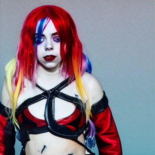 Prompt: Billie Eilish as Harley Quinn 4k detail