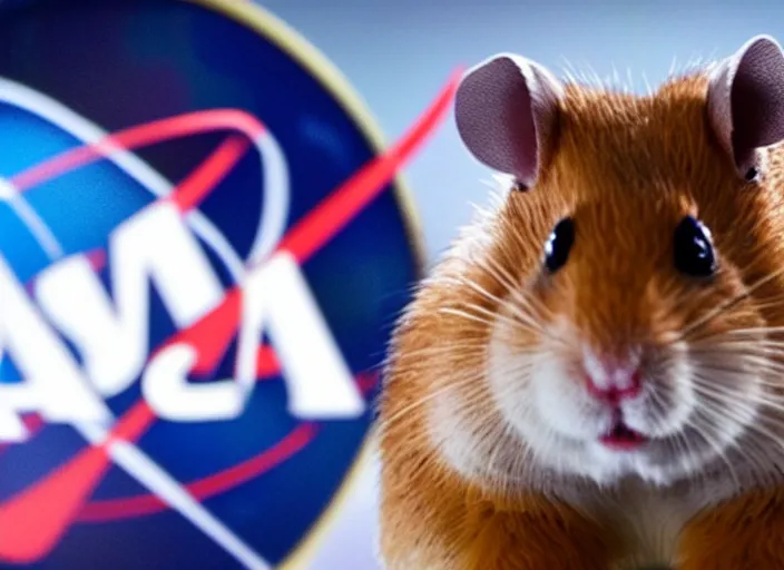 Image similar to film still of a hamster working for mission control at nasa, 8 k