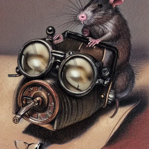 Prompt: a rat with steampunk googles, by James Gurney