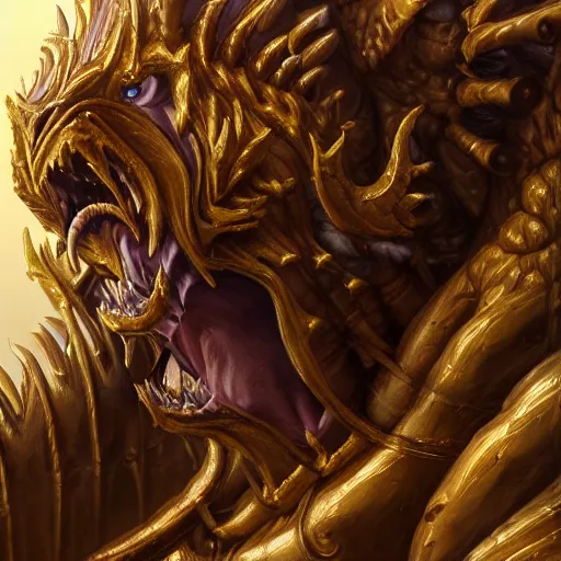 Image similar to detailed golden medalion of Behemoth, epic artwork, close up, trending on Artstation