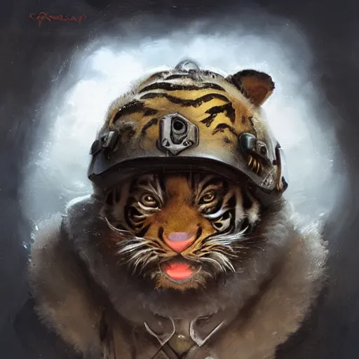 Image similar to a beautfiul commission portrait of a cute baby tiger wearing a military helmet,cute,wholesome,digital art,art by greg rutkowski,charles bowater,ross tran,photorealistic,hyperdetailed,detailed fave,professional lighting,calm,relaxing,deviantart,artstation