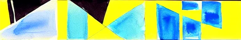 Image similar to black, baby blue, pale yellow, geometric abstract post - minimalism, watercolors on paper