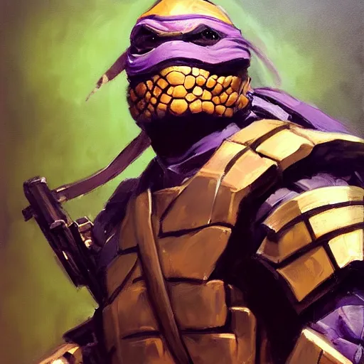 Image similar to greg manchess portrait painting of armored donatello of tmnt as overwatch character, medium shot, asymmetrical, profile picture, organic painting, sunny day, matte painting, bold shapes, hard edges, street art, trending on artstation, by huang guangjian and gil elvgren and sachin teng