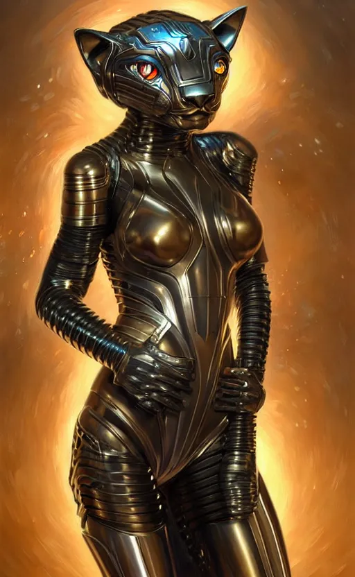 Image similar to a anthropomorphic cyber cat wearing scifi armor, diffuse lighting, fantasy, intricate, elegant, highly detailed, lifelike, photorealistic, digital painting, artstation, illustration, concept art, smooth, sharp focus, art by john collier and albert aublet and krenz cushart and artem demura and alphonse mucha