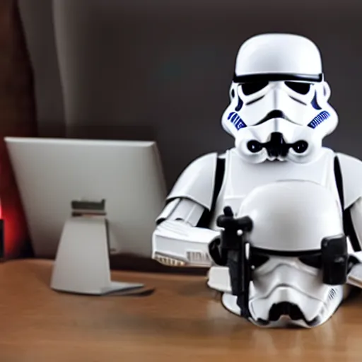 Prompt: stormtrooper gaming on a pc