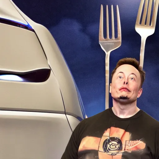 Prompt: elon musk portrayed as a fork