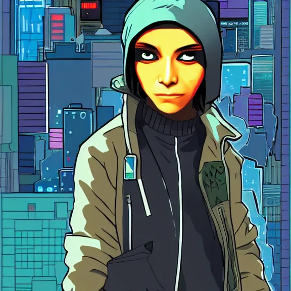 Prompt: cyberpunk hacker portrait in the style of tekkonkinkreet