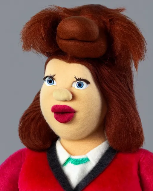 Image similar to meredith palmer as a muppet. highly detailed felt. hyper real photo. 4 k.