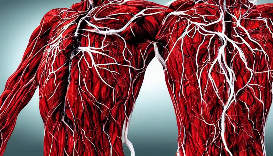 Image similar to big budget horror movie a cyborg's vascular system