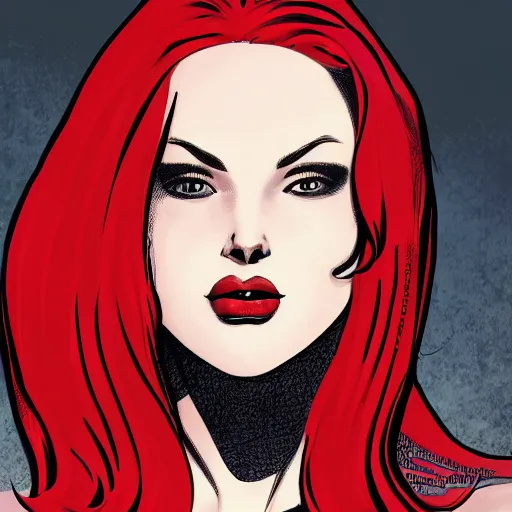 Image similar to a beautiful comic book illustration of a woman with red hair, dc comics, marvel comics, featured on artstation