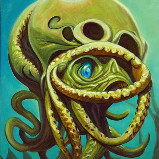 Prompt: oil painting of cthulu