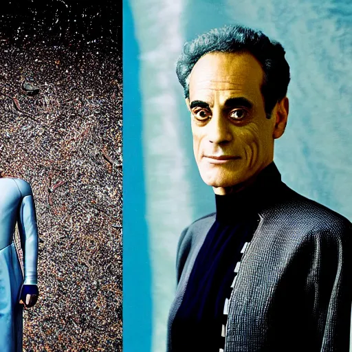 Image similar to a portrait of dr. julian bashir from star trek : deep space 9 with background scenery by juergen teller, iris van herpen