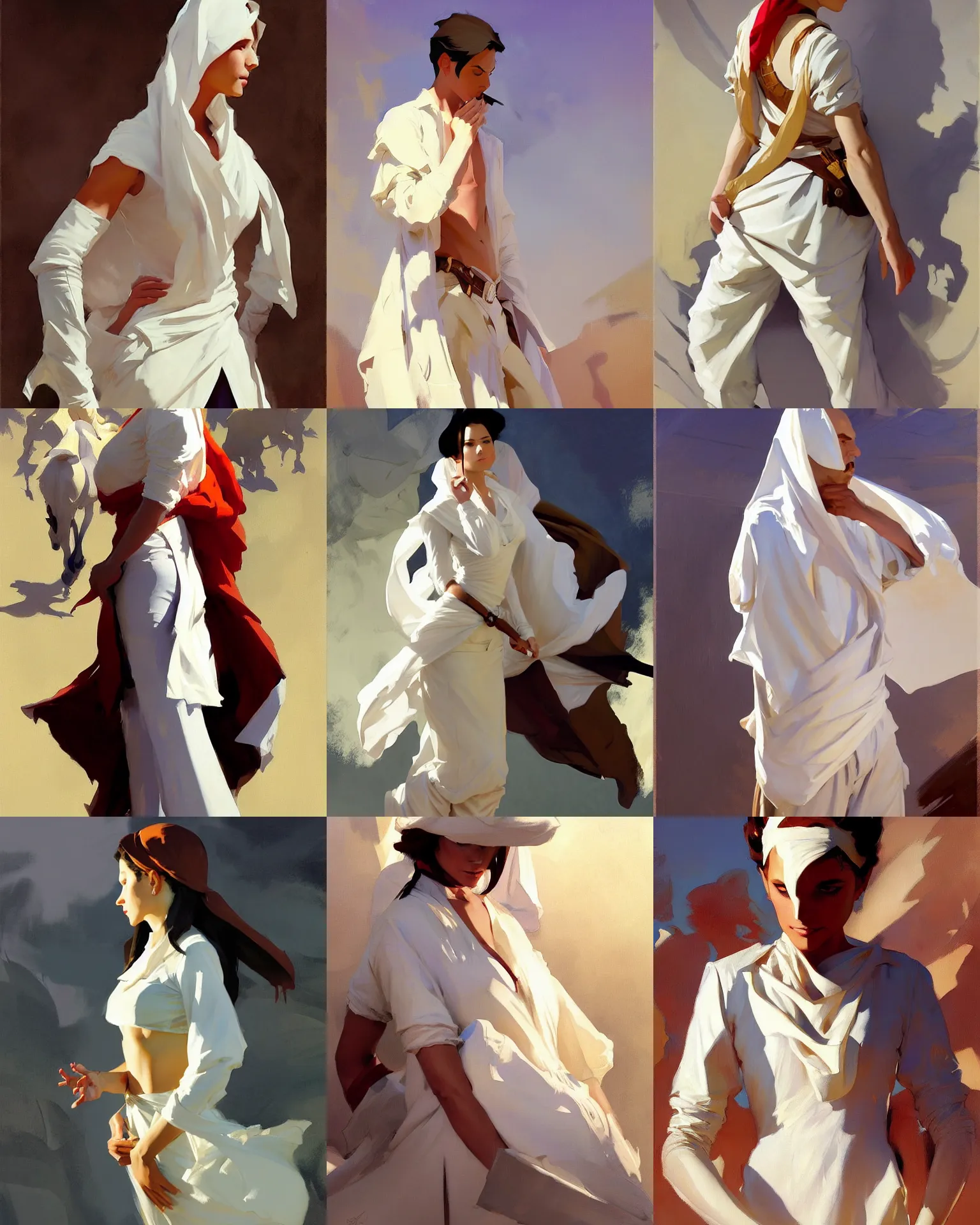 Prompt: white cloth fabric jodhpurs greg manchess painting by sargent and leyendecker, studio ghibli, fantasy, medium shot, asymmetrical, intricate, elegant, matte painting, illustration, hearthstone, by greg rutkowski, by greg tocchini, by james gilleard, by joe fenton