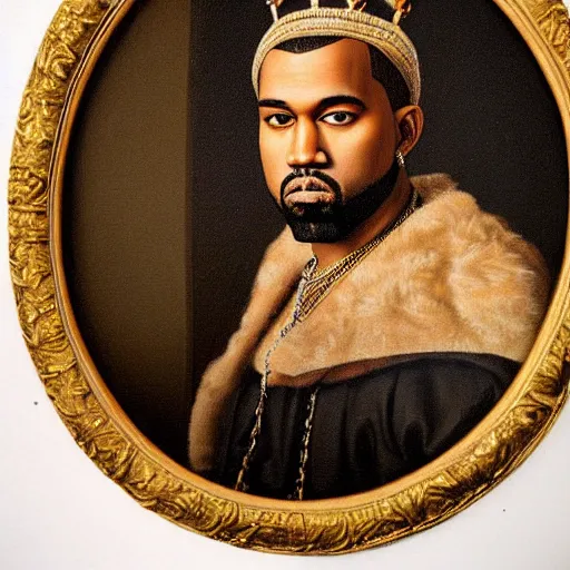 Image similar to a renaissance style portrait painting of kanye west wearing a crown