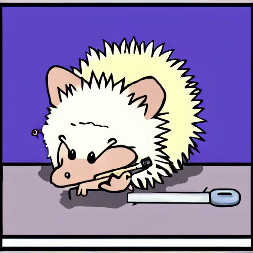 Image similar to sick hedgehog with a thermometer in its mouth anime, cute, adorable