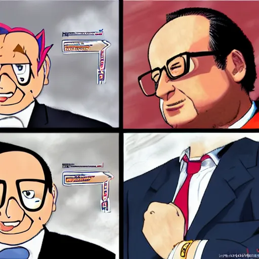 Image similar to François hollande transforming into super saiyan, drew by akira toryama