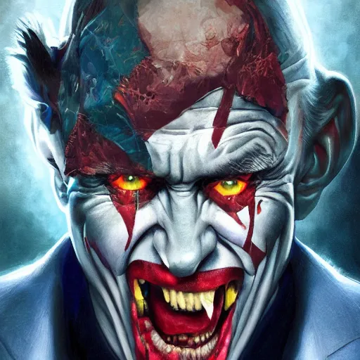 Prompt: portrait of vladimir putin as a joker in a city in fire, realistic, high definition, 4 k, shimmering color, hyper detailed, art of greg rutkowski and magali villeneuve and artgerm