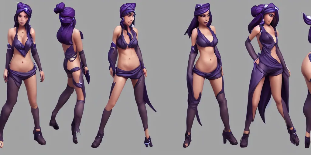 Image similar to rendered character sheet of of beautiful Pool party Caitlyn in the game League of Legends, unreal engine 53d trending on art station