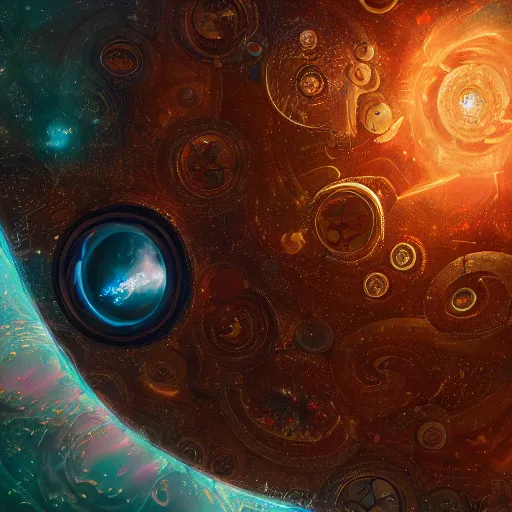 Image similar to a cosmic portal in space that leads to a beautiful world, au naturel, hyper detailed, digital art, trending in artstation, cinematic lighting, studio quality, smooth render, unreal engine 5 rendered, octane rendered, art style by klimt and nixeu and ian sprigger and wlop and krenz cushart