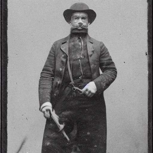 Image similar to a photograph of a half - man half - fox bandit from the 1 8 9 0 s