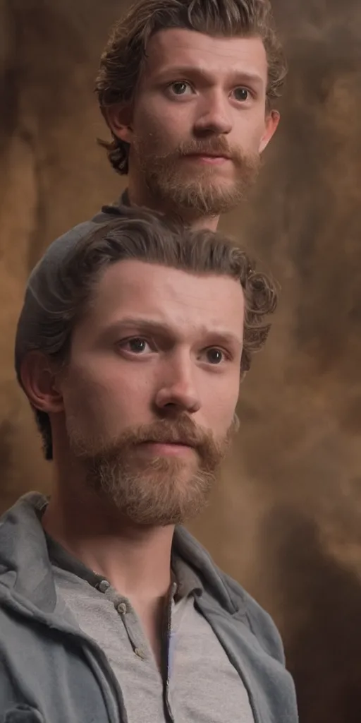 Image similar to tom holland with a beard as the new doctor who, cinematic, volumetric lighting, f 8 aperture, cinematic eastman 5 3 8 4 film