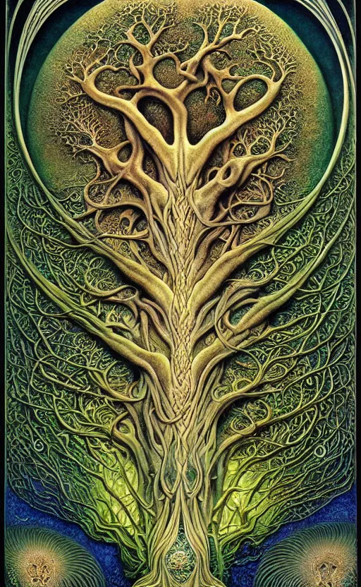 Image similar to tree of life by roger dean and andrew ferez, art forms of nature by ernst haeckel, divine chaos engine, symbolist, visionary, art nouveau, botanical fractal structures, organic, detailed, realistic, surreality