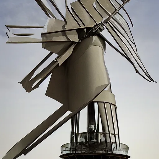 Prompt: [Sculpture of St.Georges slaying a windmill in the style of futurist brutalism, concrete, in an art gallery]