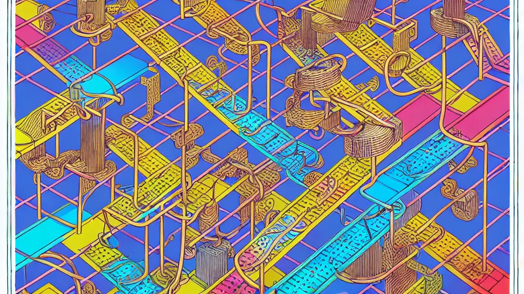 Prompt: chutes and ladders abstraction, centered award winning ink pen illustration, isometric abstract illustration by dan mumford, edited by craola, technical drawing by beeple and tooth wu, tiny details by artgerm and watercolor girl, symmetrically isometrically centered